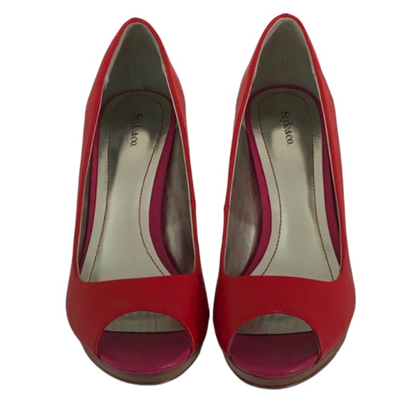 Style & Co. Shoes - Style & Co Celine Peep Toe Platform Heels in Red Size 8 - 3.75” Heel